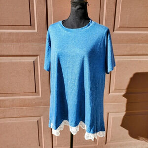 NWT Chama Women's Plus Size Lace Hem Tunic Tops Short Sleeve Casual Cute Blouse